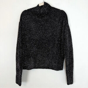 IRO Paris Clervy Metallic Mockneck Relaxed Fit Sweater Black Silver Medium NWT